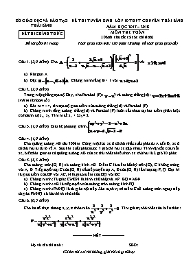 Đề thi tuyển sinh Lớp 10 THPT chuyên Thái Bình môn Toán - Năm học 2017-2018 - Sở GD & ĐT Thái Bình (Có đáp án)