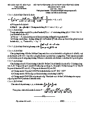 Đề thi tuyển sinh Lớp 10 THPT chuyên Thái Bình môn Toán - Năm học 2017-2018