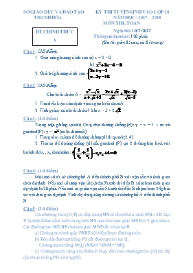 Đề thi tuyển sinh Lớp 10 THPT môn Toán - Đề A - Năm học 2017-2018 - Sở GD & ĐT Thanh Hóa
