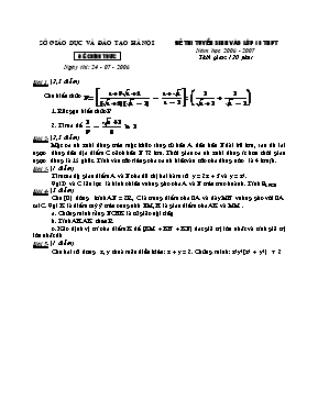 Đề thi tuyển sinh Lớp 10 THPT môn Toán - Năm học 2006-2007 - Sở GD & ĐT Hà Nội