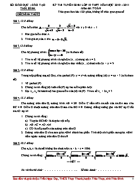 Đề thi tuyển sinh Lớp 10 THPT môn Toán - Năm học 2010-2011 - Sở GD & ĐT Thái Bình (Có đáp án)