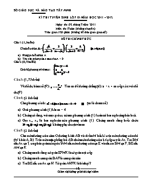 Đề thi tuyển sinh Lớp 10 THPT môn Toán - Năm học 2011-2012 - Sở GD & ĐT Tây Ninh (Có đáp án)