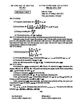 Đề thi tuyển sinh Lớp 10 THPT môn Toán - Năm học 2014-2015 - Sở GD & ĐT Hà Nội