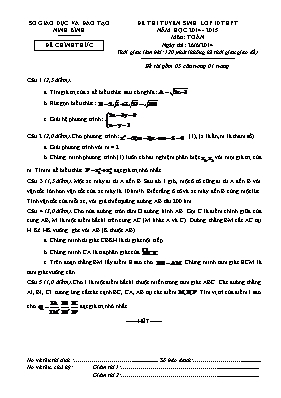 Đề thi tuyển sinh Lớp 10 THPT môn Toán - Năm 