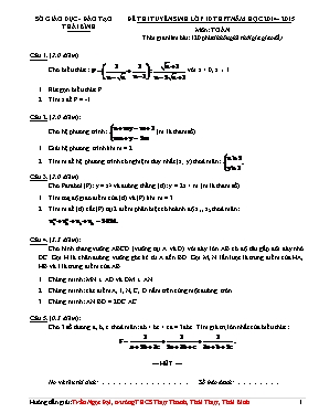 Đề thi tuyển sinh Lớp 10 THPT môn Toán - Năm học 2014-2015 - Sở GD & ĐT Thái Bình (Có đáp án)