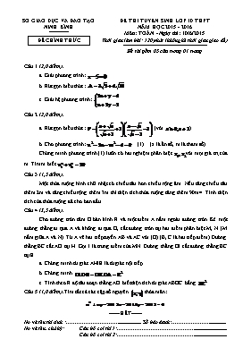 Đề thi tuyển sinh Lớp 10 THPT môn Toán - Năm 