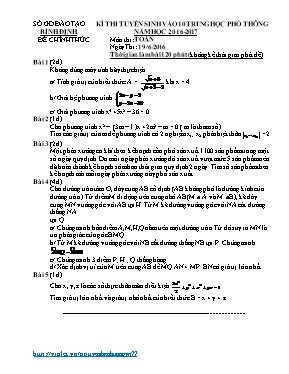 Đề thi tuyển sinh Lớp 10 THPT môn Toán - Năm học 2016-2017 - Sở Giáo dục và Đào tạo Bình Định (Có đáp án)