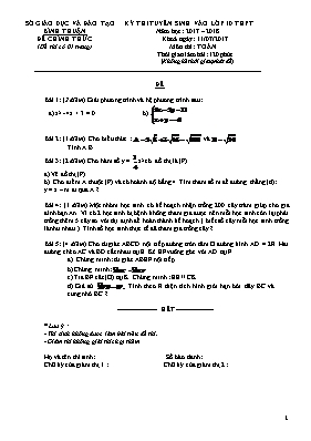 Đề thi tuyển sinh Lớp 10 THPT môn Toán - Năm 