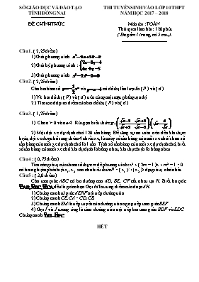Đề thi tuyển sinh Lớp 10 THPT môn Toán - Năm học 2017-2018 - Sở GD & ĐT Đồng Nai (Có đáp án)