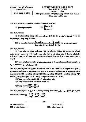 Đề thi tuyển sinh Lớp 10 THPT môn Toán - Năm 