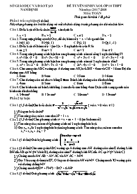 Đề thi tuyển sinh Lớp 10 THPT môn Toán - Năm học 2017-2018 - Sở GD & ĐT Nam Định