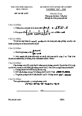 Đề thi tuyển sinh Lớp 10 THPT môn Toán - Năm học 2017-2018 - Trường THCS Hoàng Hoa Thám (Có đáp án)