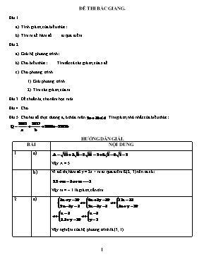 Đề thi tuyển sinh Lớp 10 THPT môn Toán - Sở GD & ĐT Bắc Giang (Có đáp án)