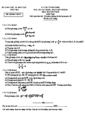 Đề thi tuyển sinh Lớp 10 Trung học phổ thông 