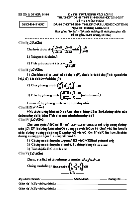 Đề thi tuyển sinh vào Lớp 10 PT DTNT THPT môn Toán (Dành cho thí sinh thi lớp chất lượng cao Toán) - Năm học 2016-2017 - Sở GD & ĐT Hòa Bình (Có đáp án)