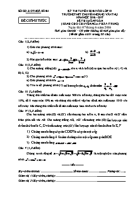 Đề thi tuyển sinh vào Lớp 10 THPT chuyên Hoàng Văn Thụ môn Toán (Dành cho chuyên Nga - Pháp - Trung) - Năm học 2016-2017 - Sở GD & ĐT Hòa Bình (Có đáp án)