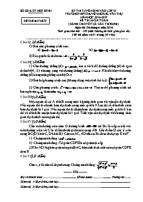 Đề thi tuyển sinh vào Lớp 10 THPT chuyên Hoàng Văn Thụ môn Toán (Dành cho tất cả các thí sinh) - Năm học 2016-2017 - Sở GD & ĐT Hòa Bình (Có đáp án)