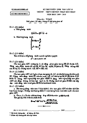 Đề thi tuyển sinh vào Lớp 10 THPT chuyên Phan Bội Châu môn Toán - Năm học 2009-2010 - Sở GD & ĐT Nghệ An (Có đáp án)