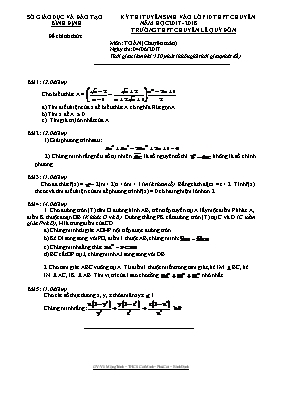 Đề thi tuyển sinh vào Lớp 10 THPT môn Toán (C