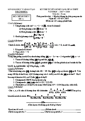 Đề thi tuyển sinh vào Lớp 10 THPT môn Toán - Đề A - Năm học 2017-2018 - Sở GD & ĐT Thanh Hóa (Có đáp án)
