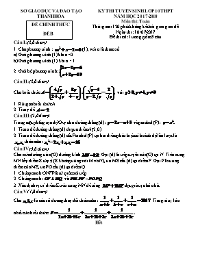 Đề thi tuyển sinh vào Lớp 10 THPT môn Toán - Đề B - Năm học 2017-2018 - Sở GD & ĐT Thanh Hóa (Có đáp án)