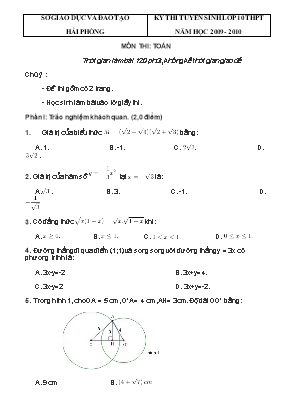 Đề thi tuyển sinh vào Lớp 10 THPT môn Toán mộ