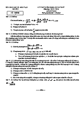 Đề thi tuyển sinh vào Lớp 10 THPT môn Toán - Năm học 2015-2016 - Sở GD & ĐT Hà Nội (Có đáp án)