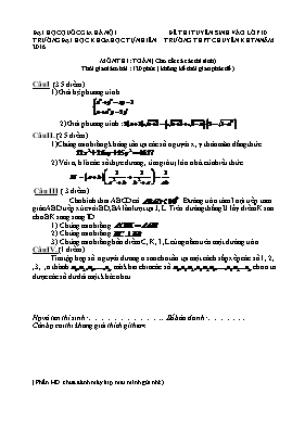 Đề thi tuyển sinh vào Lớp 10 THPT môn Toán - Năm học 2016-2017 - Trường THPT chuyên Khoa học Tự nhiên