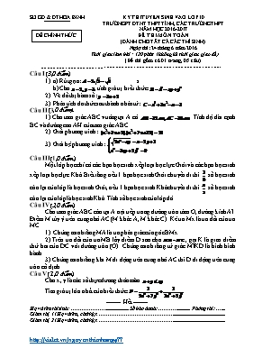 Đề thi tuyển sinh vào Lớp 10 THPT môn Toán - Năm học 2016-2017 - Sở Giáo dục và Đào tạo Hòa Bình (Có đáp án)