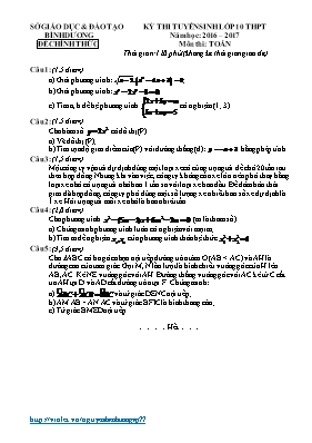 Đề thi tuyển sinh vào Lớp 10 THPT môn Toán - Năm học 2016-2017 - Sở Giáo dục và Đào tạo Bình Dương (Có đáp án)