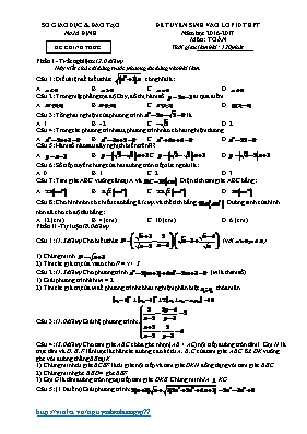 Đề thi tuyển sinh vào Lớp 10 THPT môn Toán - Năm học 2016-2017 - Sở Giáo dục và Đào tạo Nam Định (Có đáp án)