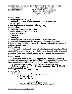 Đề thi tuyển sinh vào Lớp 10 THPT môn Toán - Năm học 2016-2017 - Sở Giáo dục và Đào tạo Quảng Ngãi (Có đáp án)