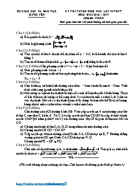 Đề thi tuyển sinh vào Lớp 10 THPT môn Toán - Năm học 2016-2017 - Sở Giáo dục và Đào tạo Hưng Yên (Có đáp án)