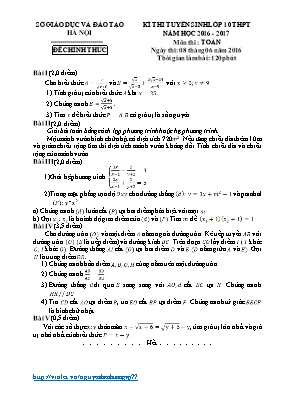 Đề thi tuyển sinh vào Lớp 10 THPT môn Toán - Năm học 2016-2017 - Sở Giáo dục và Đào tạo Hà Nội (Có đáp án)