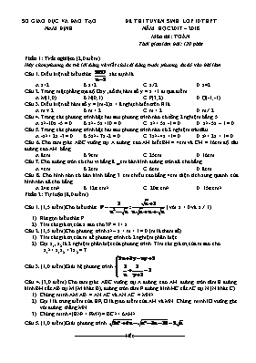 Đề thi tuyển sinh vào Lớp 10 THPT môn Toán - 