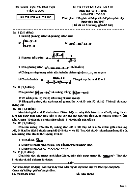 Đề thi tuyển sinh vào Lớp 10 THPT môn Toán - 