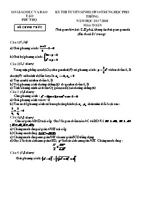 Đề thi tuyển sinh vào Lớp 10 THPT môn Toán - Năm học 2017-2018 - Sở GD & ĐT Phú Thọ (Có đáp án)