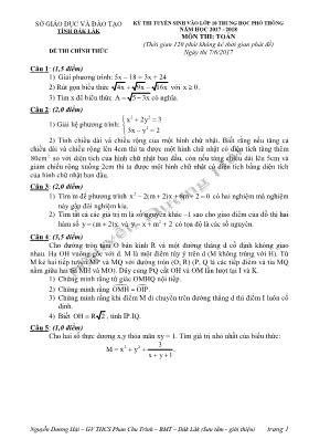 Đề thi tuyển sinh vào Lớp 10 THPT môn Toán - 