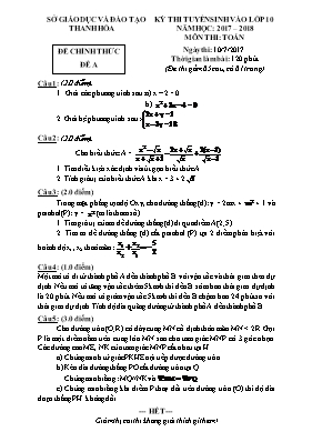 Đề thi tuyển sinh vào Lớp 10 THPT môn Toán + 