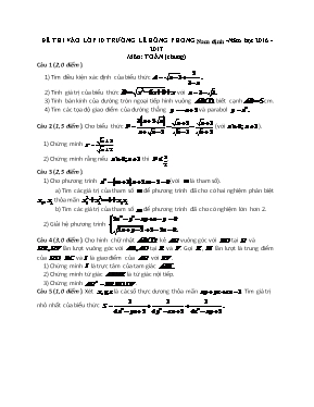 Đề thi vào Lớp 10 THPT môn Toán - Năm học 2016-2017 - Trường THPT chuyên Lê Hồng Phong