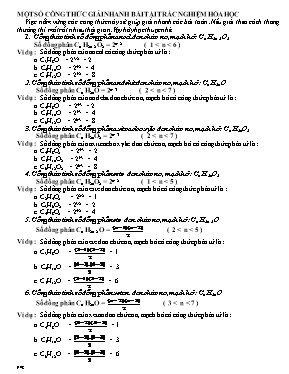 Một số công thức giải nhanh bài tậi trắc nghiệm Hóa học