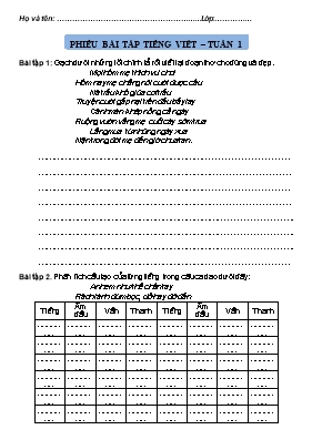 Phiếu bài tập Tuần 1 môn Tiếng Việt Lớp 4
