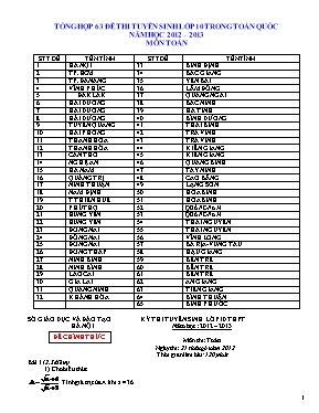 Tổng hợp 63 đề thi tuyển sinh Lớp 10 môn Toán trong toàn quốc - Năm học 2012-2013