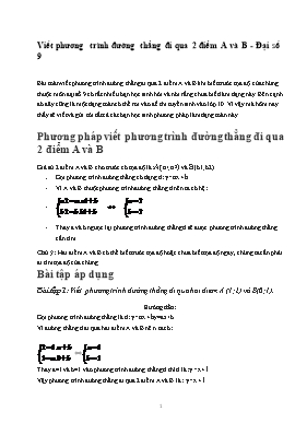 Viết phương trình đường thẳng đi qua 2 điểm A và B - Đại số 9