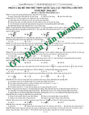 Bộ đề thi thử THPT Quốc gia môn Vật lý các tr