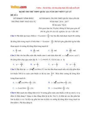 Bộ đề thi thử THPT quốc gia năm 2017 môn Vật lý Bộ đề thi thử THPT quốc gia năm 2017 môn Vật lý