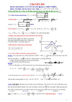 Chuyên đề: Đoạn mạch RLC có tần số góc biến thiên, điện áp hiệu dụng đạt cực trị Chuyên đề: Đoạn mạch RLC có tần số góc biến thiên, điện áp hiệu dụng đạt cực trị