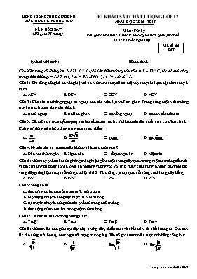 Đề khảo sát chất lượng môn Vật lý 12 - Mã đề 067 - Năm học 2016-2017 - Sở GD & ĐT Hải Phòng