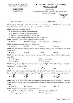 Đề khảo sát chất lượng môn Vật lý Lớp 12 - Mã