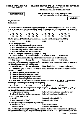 Đề khảo sát chất lượng môn Vật lý Lớp 12 - Mã